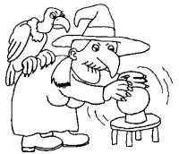 A coloring page of witches